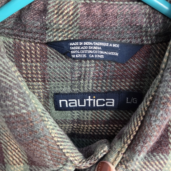 Nautica Large 100% Cotton Plaid Button-Down Shirt Heavy Duty Warm - Picture 3 of 8